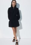 Pintucked Cotton Dress - Black