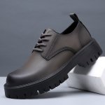 Men's Solid Color Split Cowhide Upper Plain Toe Platform Derby Boots Comfy Non Slip Durable Casual Lace Up Shoes Men's Footwear