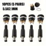 10PCS 5 Pairs 3A 5.5X2.1MM Dc Power Male Plug Connector Dc Power Socket Female Jack Screw Nut Panel Mount Adapter