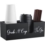 Alelion Coffee Cup Holder For Countertop - Wood Coffee Bar Accessories And Organizer - Coffe Station Organizer For Cup Lid Stirr