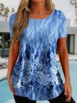 Floral Print Crew Neck T-Shirt Casual Short Sleeve T-Shirt For Spring & Summer Women's Clothing
