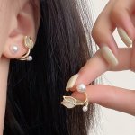 Dainty Tulip Faux Pearl Jacket Earrings Personality Simple Baroque Earrings