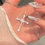 Elegant Y2K Minimalist Zinc Alloy Rhinestone Cross Pendant Necklace With Sparkling Details Perfect For Daily Wear Gift And Party Jewelry