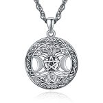 Praymos Triple Moon Goddess Necklace 925 Sterling Silver Tree Of Life Pentacle Pentagram Necklace For Women Men Wiccan Jewelry