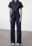 Dark Blue Belted Denim Overalls