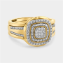 Yellow Gold Diamond & Created Sapphire Cushion Halo Triple Set Ring