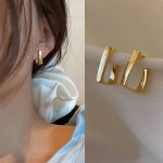 Elegant Geometric Rectangle Hoop Earrings - Minimalist Luxury Style Zinc Alloy With Stainless Steel Posts For Everyday & Party W