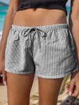 Stripe Print Drawstring Shorts Casual Elastic Waist Shorts For Spring & Summer Women's Clothing