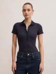 Aaliyah Ribbed Polo Top - L Navy