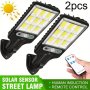 2PCS Solar Motion Sensor Lights With Remote Controller Solar Panel Powered Security Lights Pathway Light For Garden Garage Yard Backyard Patio