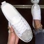 Glittering Rhinestone Women's Sneakers Fashionable Platform Casual Shoes Comfortable Versatile White Lace-up Flats