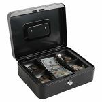 Xydled Locking Steel Large Cash Box With Removable Coin Tray And Key Lock 9.84"X 7.87"X 3.54" Black