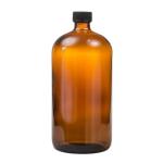 1 Litre Amber Glass Medical Round Bottle With Screw Cap - Black 28 410