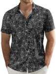 Jogal Men's Flower Casual Short Sleeve Aloha Hawaiian Shirt Black White Line Small