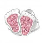 C35-C5258P - 925 Sterling Silver Baby Feet European Charm Pink - Baby Feet With Clear Stones