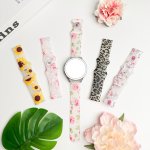 Silicone Smartwatch Bands Compatible With Samsung Watch Series 7 FE 6 5 4 And Huawei - Floral Printed Bow Buckle Strap Quick Rel