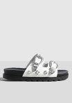 Chunky Western Metal Trim Footbed Slider - White