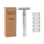 Premium Double Edge Safety Razor With 5 Blades - Silver Ergonomically Designed