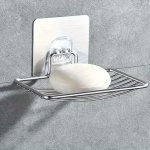 Stainless Steel Soap Dish Holder Self-adhesive Wall Mounted Rack With Drain Square Shape Rustproof Storage For Bathroom Accessor