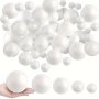 60/PCS Craft Solid Polypropylene Foam Ball 5 Sizes 2-5CM/0.97-1.97IN Each 12PCS White Mixed Pack Foam Ball For Kindergarten Handmade Diy School Projects Mall Decoration