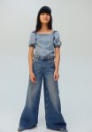 Puff-sleeved Top - Denim Blue