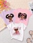 SMILE GIRLS & Cute Cartoon African Girls Graphic Print Tees Girls 3pcs/set Comfy & Trendy T-shirts For Spring & Summer Girls Clothes For Outdoors