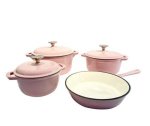 Smte 7 Piece Cast Iron Dutch Oven Cookware Pot Set Pastel Pink With Keychain