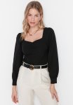 Gathered Detailed Woven Blouse - Black
