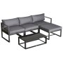 5 Pieces Outdoor Patio Furniture Set Sofa Couch With Glass Coffee Table Cushioned Chairs And Aluminum Tube For Balcony Garden Backyard Grey
