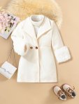 Baby Girls White Lapel Long Sleeve Coat Jacket For Autumn Winter