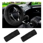 Yourkar 5 Pcs Fluffy Steering Wheel Covers Set Faux Wool Steering Wheel Cover & Handbrake Cover & Gear Shift Cover & 2 Seat Belt