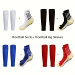 2 Pairs Of Men's Professional Football Socks With Non Slip Grains Comfy Durable Anti Odor Sweat Absorbing Crew Socks Men's Outdo