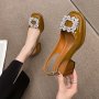 Women's Retro Chunky Heel Sandals Stylish Rhinestone Decor Buckle Strap Shoes Women's Fashion Slingback Shoes