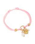 Tweens Pink Cord Gold Plated Stainless Steel Cubic Zirconia Heart Toggle Bracelet