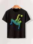 Gradient Soccer Print Boy's Casual T-Shirt Vibrant Comfortable Short Sleeve Top Boys Summer Clothing