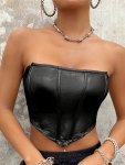 Solid Color Tube Bustier Casual Strapless Hanky Hem Top For Spring & Summer Women's Clothing