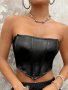 Solid Color Tube Bustier Casual Strapless Hanky Hem Top For Spring & Summer Women's Clothing