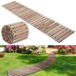 Landical 24FT Wooden Garden Pathway With Non Slip Surface Roll Out Boardwalk Walkways Road Floor Pathway Rustic Path Decorative