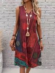 Allover Print Crew Neck Tank Dress Casual Sleeveless A Line Dress For Spring & Summer Women's Clothing