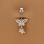 Luxury White Cz Flower Butterfly Belly Button Ring Elegant Navel Nail Body Piercing Jewelry 1PC