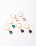 Goldair Gold Drop Pear Diamante Huggie Earring 3-PACK