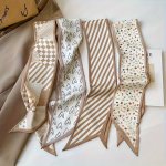 4PCS Elegant Ladies Fashion Summer Slim Scarves Twill Silk Double-sided Narrow Ribbons Chic Simple Style Accessory