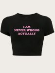 Letter Print Crop Slim T-Shirt Y2K Short Sleeve T-Shirt For Spring & Summer Women's Clothing