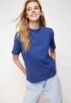 100% Cotton Basic High Neck Knitted T-Shirt - Indigo