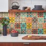 30pcs Bohemian Style Tile Self-Adhesive Wall Stickers Peel And Stick Waterproof Living Room Kitchen Bedroom Wall Stickers Vinyl Wall Decals Home Wall Decoration 10.16x10.16 Cm