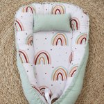 Baby Nest Baby Sleeping Pod Boho Dot Rainbow Sage Rust And Beiges Set