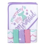 Baby Hooded Towel And Washcloth Set For Infants Boys And Girls 6-12 Months Mommy's Mermaid