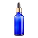 50ML Blue Glass Aromatherapy Bottle With Pipette - Black & Gold Collar 18 89