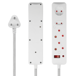 Switched 4 Way Surge Protected Multiplug 3M Braided Cord - White