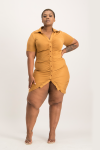 Kylie Button Up Ruched Dress - Brown Sugar - XL